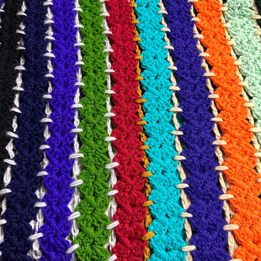 Vintage Handmade Crochet Throw Blanket 43x65 Multicolor Boho Cottagecore Cabin